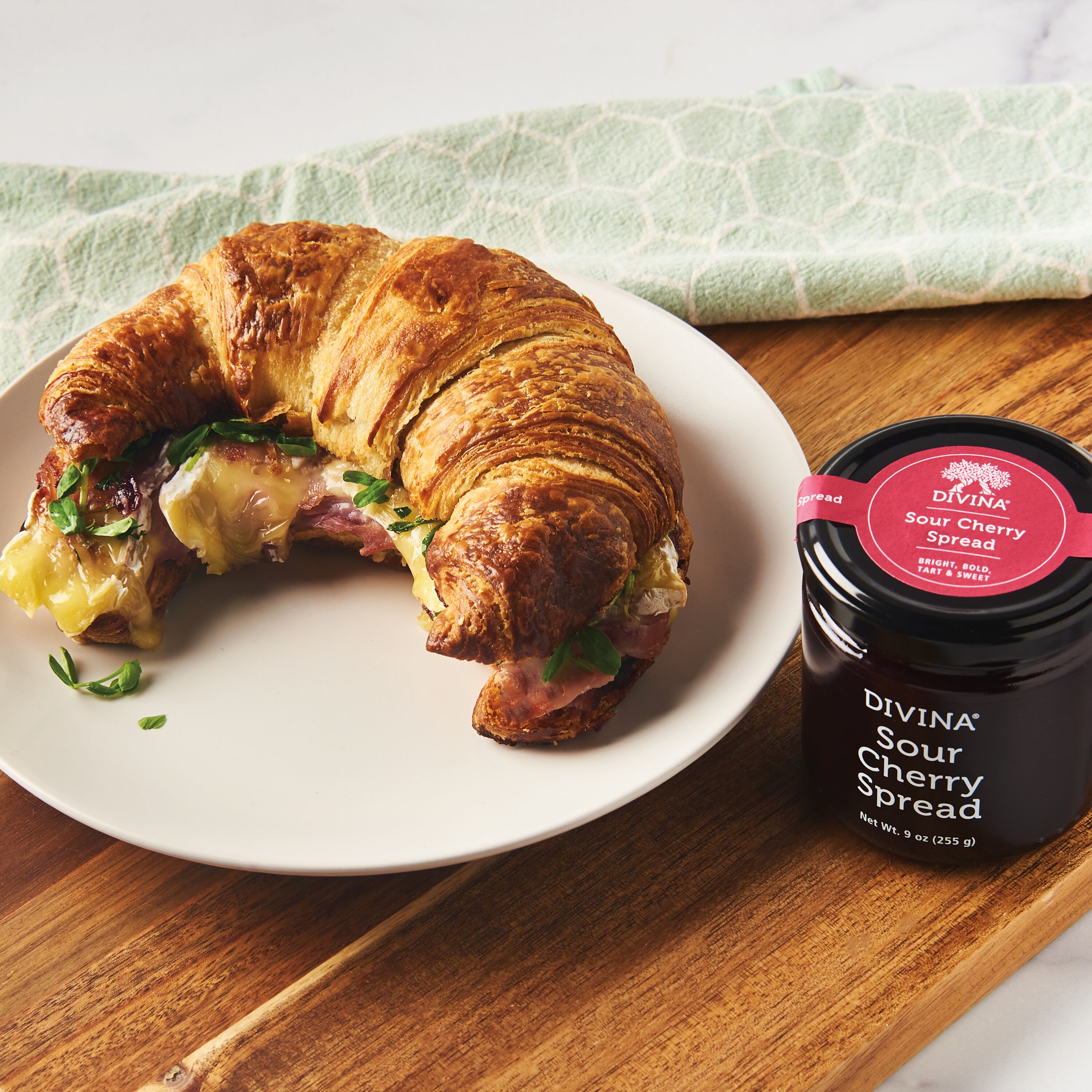 Ham and Brie Croissant Sandwich with Sour Cherry Spread