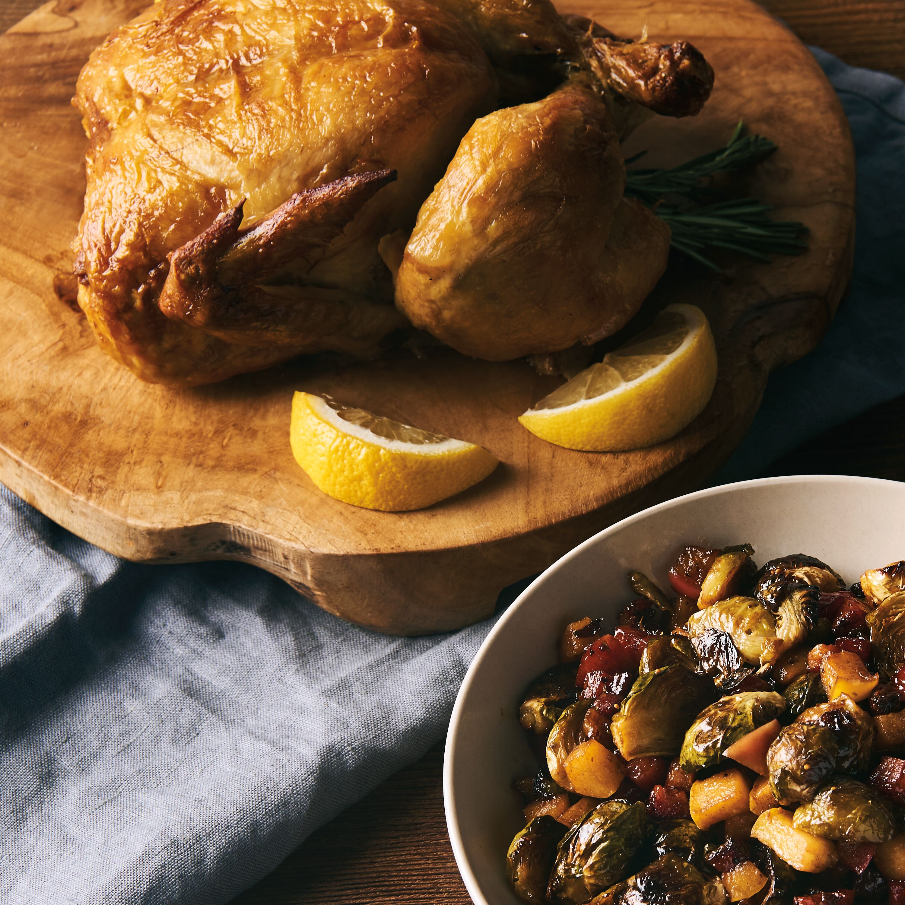 Rotisserie Chicken with Orange Fig Brussels Sprouts