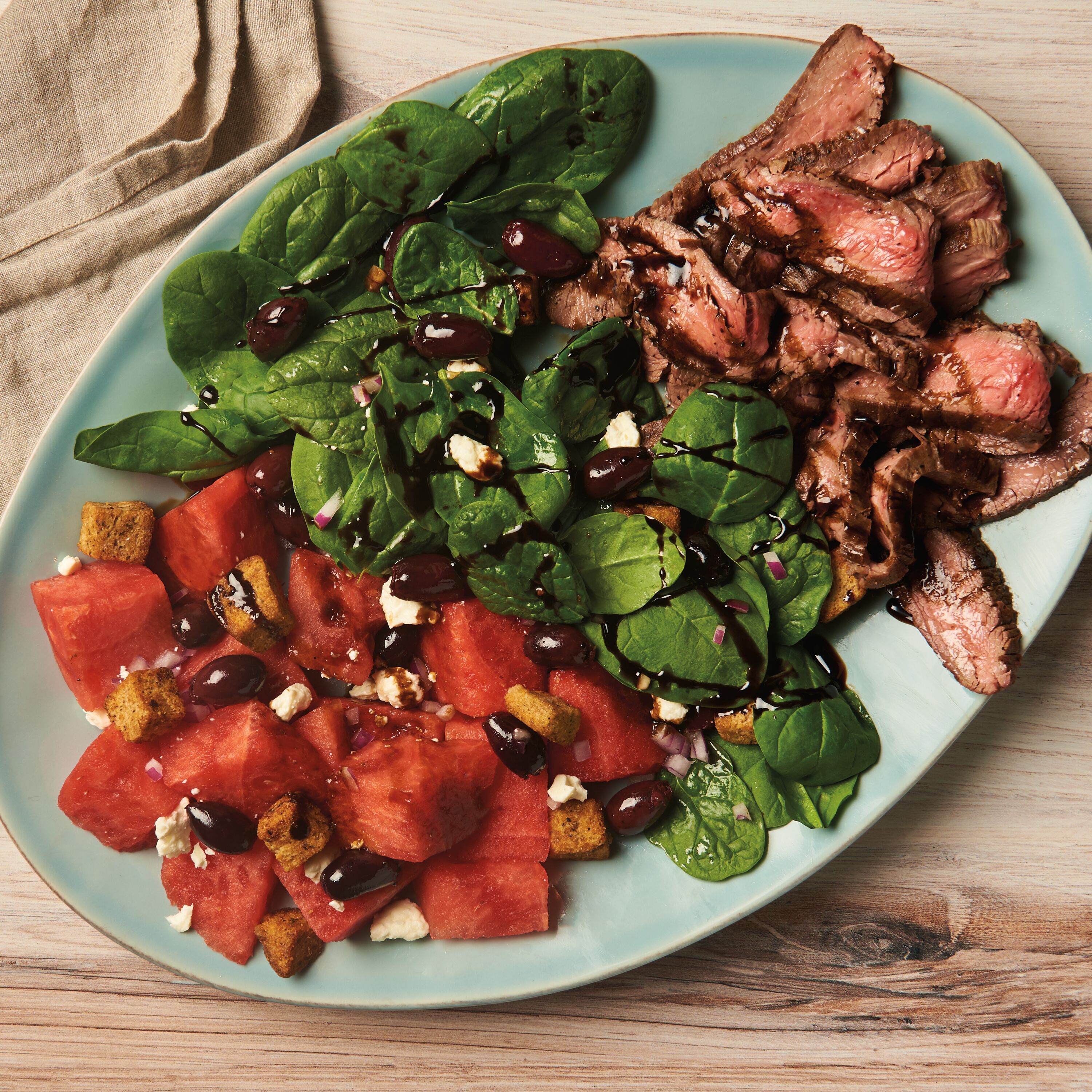 Steak, Kalamata, and Watermelon Salad
