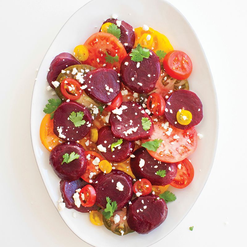 Mediterranean food market heirloom tomato and beet salad 